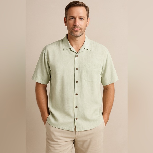 Jamaica Jaxx Men’s 100% Silk Hawaiian Shirt XL | Green Floral Button Up Tropical - Picture 1 of 11
